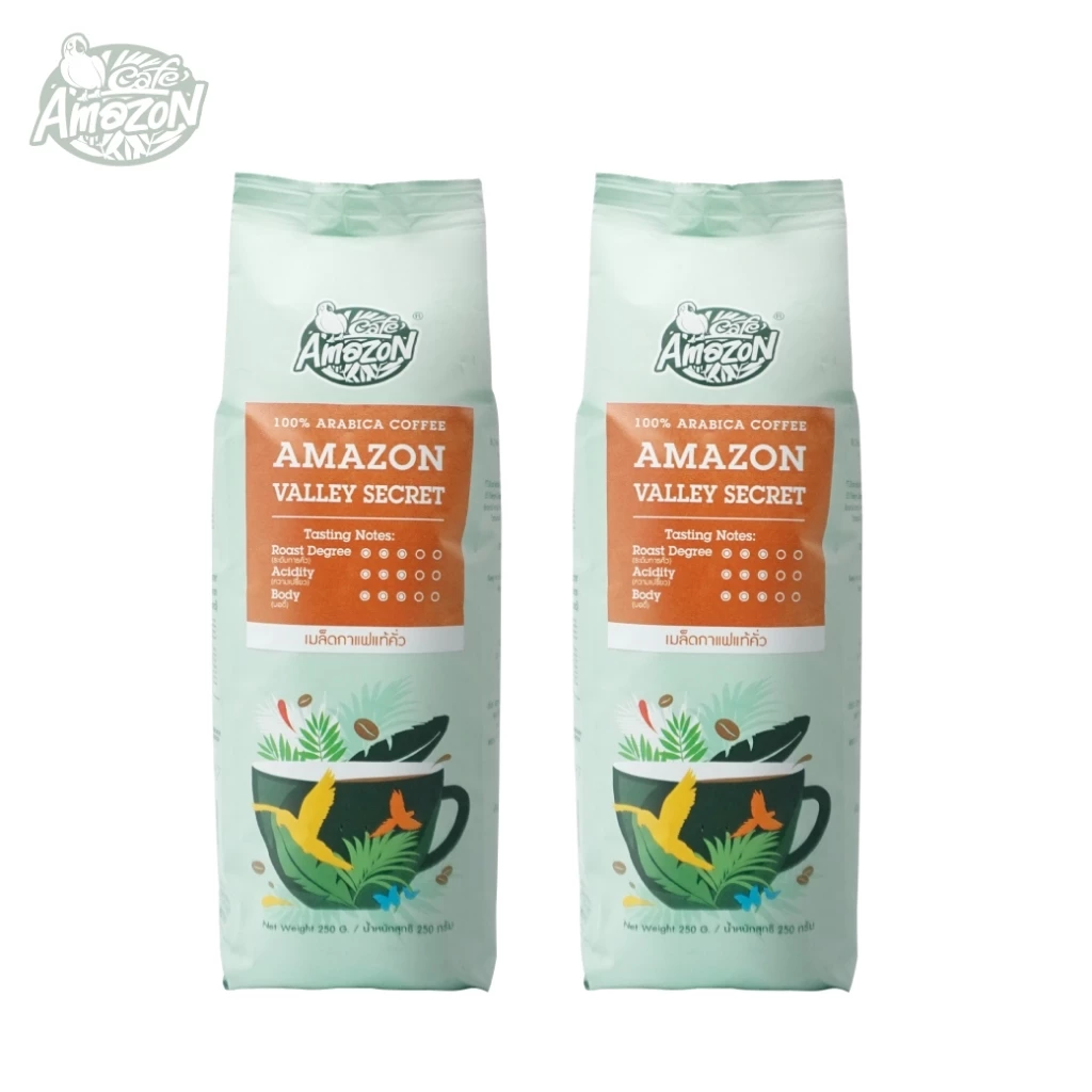 [ซื้อคู่ถูกกว่า] Cafe Amazon Roasted Coffee Bean คาเฟ่ อเมซอน กาแฟแท้คั่ว อเมซอน 250 กรัม 2 ถุง