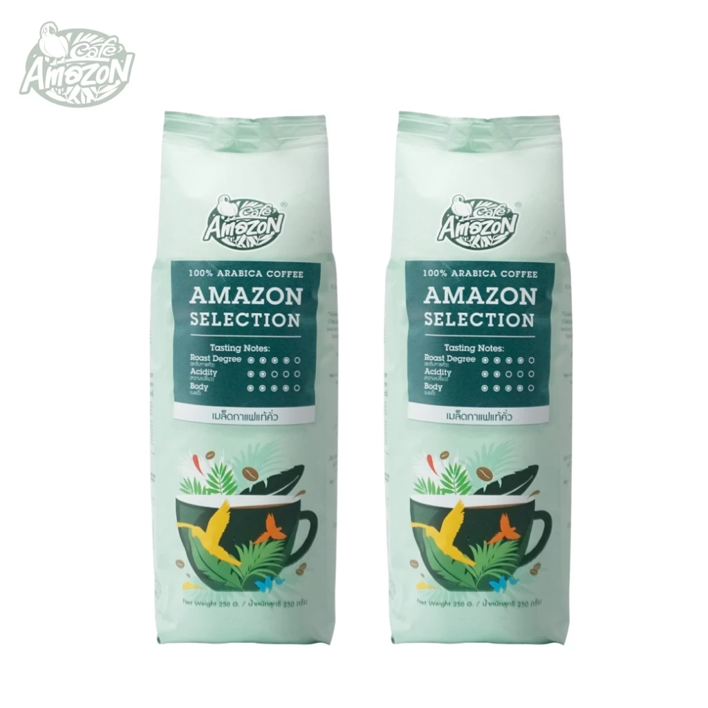 [ซื้อคู่ถูกกว่า] Cafe Amazon Roasted Coffee Bean คาเฟ่ อเมซอน กาแฟแท้คั่ว อเมซอน 250 กรัม 2 ถุง
